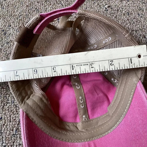 C C Beach Please Women Cap Hat Pink Beige Mesh Distressed Adjustable Barbiecore - Picture 3 of 13